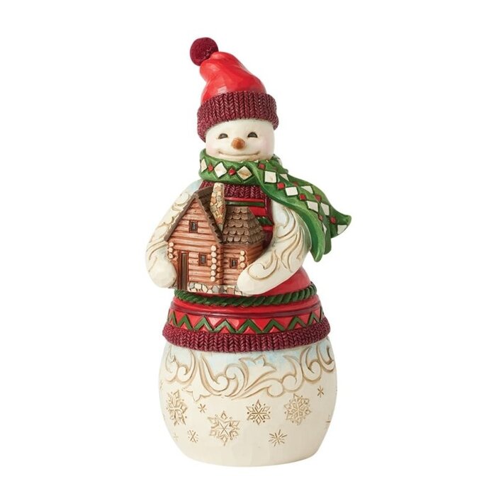 Heartwood Creek - Lodge Snowman with Log Cabin