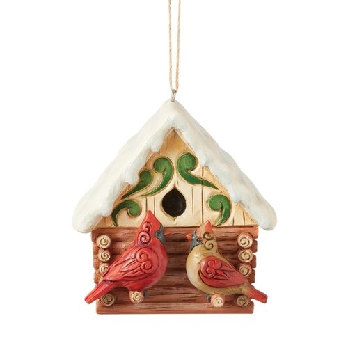 Log Cabin Bird House Hanging Ornament - Heartwood Creek 