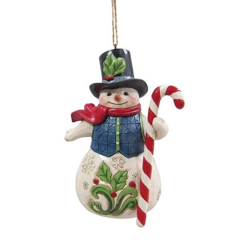 Snowman with Candy Cane Hanging Ornament (PRE-ORDER) - Heartwood Creek 