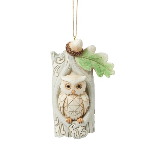 White Woodland Owl in Tree Hanging Ornament - Heartwood Creek 