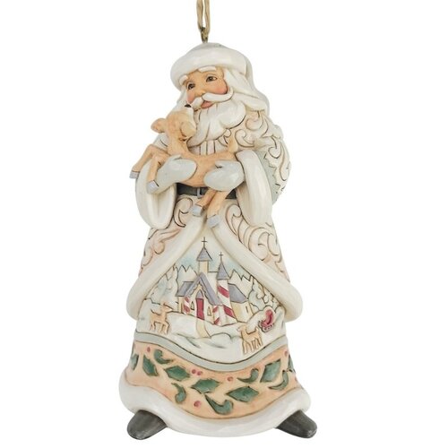 White Woodland Santa holding a Fawn Hanging Ornament - Heartwood Creek 