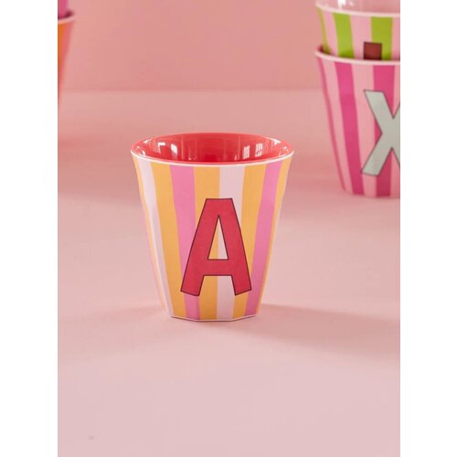 A - Medium Beker - Pinkish Stripes - Multicolor - rice 