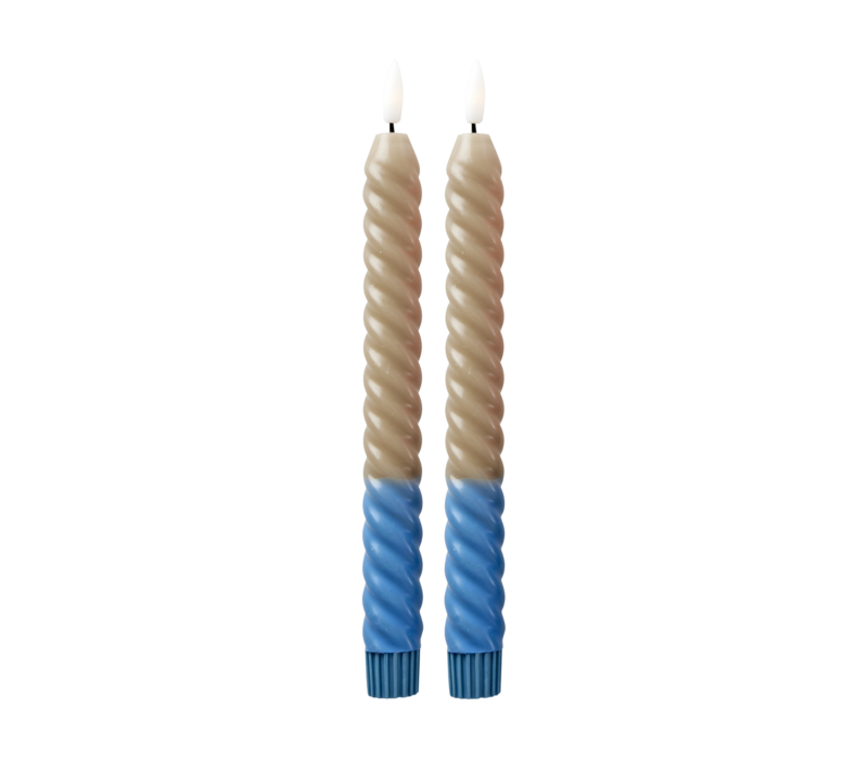 rice - Gedraaide LED-kaarsen - Zand en blauw (set van 2)
