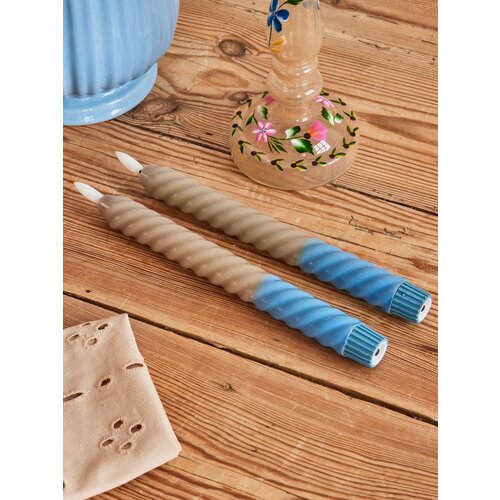 Gedraaide LED-kaarsen - Zand en blauw (set van 2) - rice 
