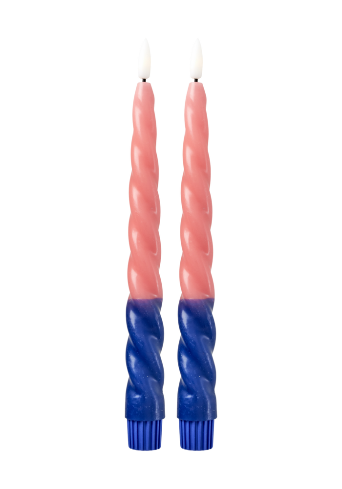 rice - Gedraaide LED-kaarsen - koraal en marineblauw (set van 2)