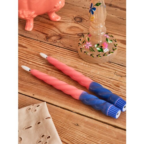 Gedraaide LED-kaarsen - koraal en marineblauw (set van 2) - rice 