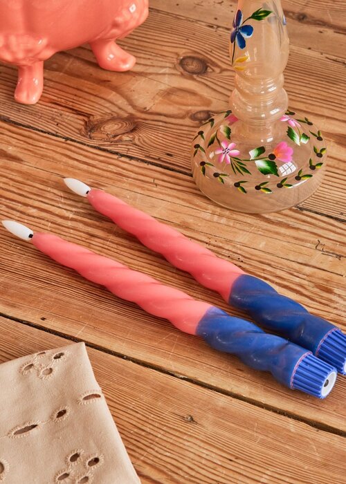 RICE Gedraaide LED-kaarsen - koraal en marineblauw (set van 2) - rice