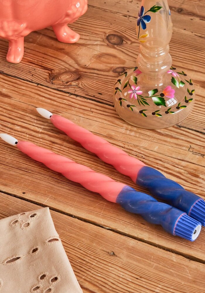 rice - Gedraaide LED-kaarsen - koraal en marineblauw (set van 2)