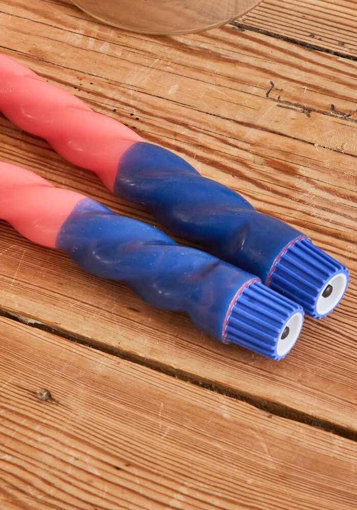 rice - Gedraaide LED-kaarsen - koraal en marineblauw (set van 2)