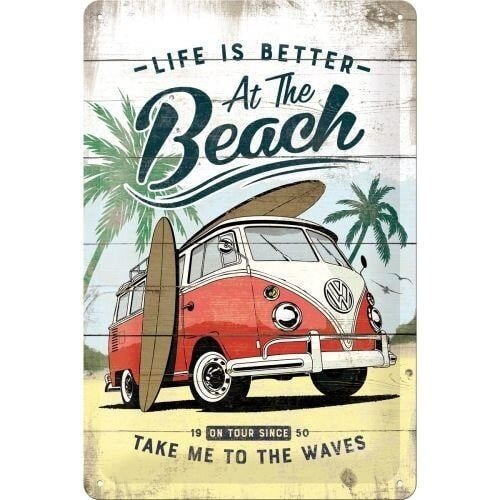VW Bulli Beach Tin Sign - Nostalgic Art 