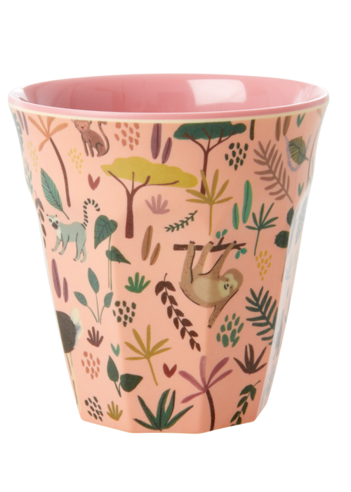 RICE Middelgroot beker with Coral All Over Jungle - RICE