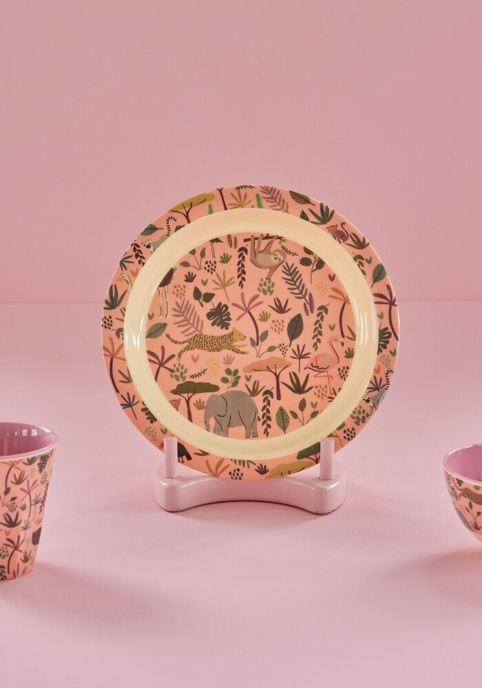 RICE -  Kinderbord Coral with All Over Jungle Animals Print