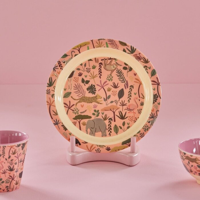 RICE -  Kinderbord Coral with All Over Jungle Animals Print