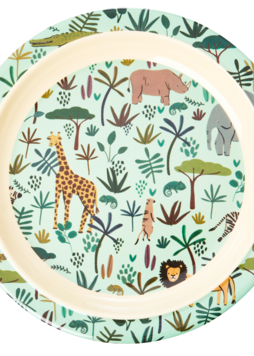 RICE Kinderbord Geen with All Over Jungle Animals Print - RICE