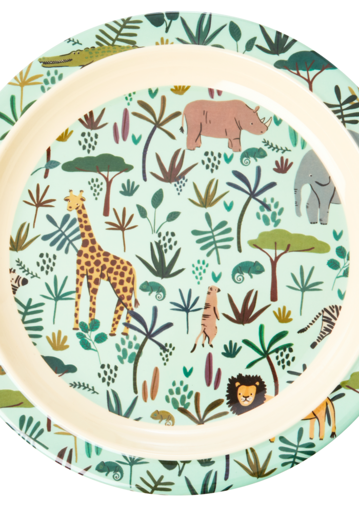 RICE -  Kinderbord Green with All Over Jungle Animals Print