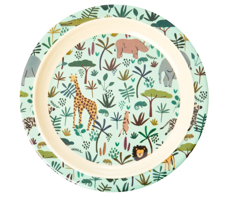 RICE -  Kinderbord Green with All Over Jungle Animals Print