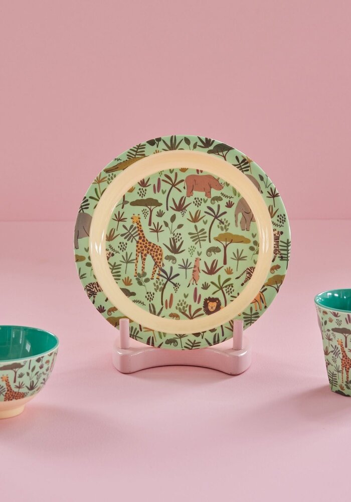 RICE -  Kinderbord Green with All Over Jungle Animals Print