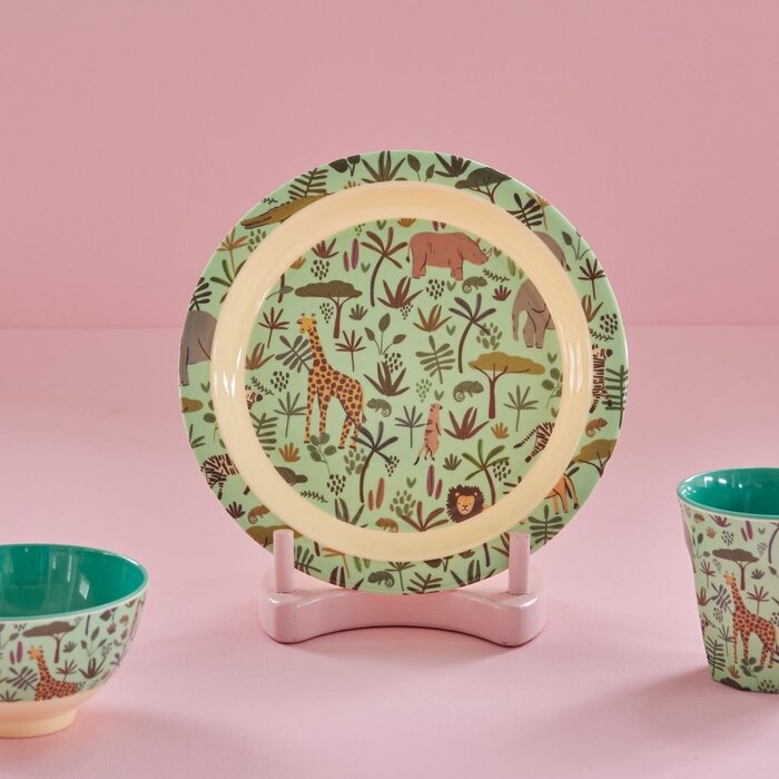 RICE Kinderbord Geen with All Over Jungle Animals Print - RICE