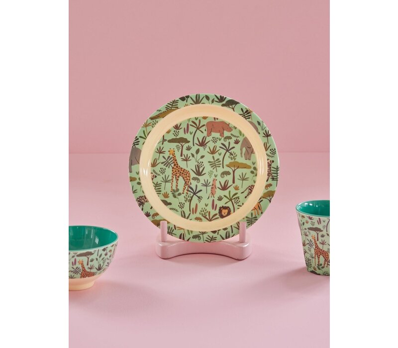 RICE -  Kinderbord Green with All Over Jungle Animals Print