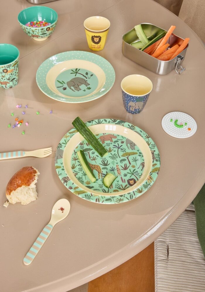 RICE -  Kinderbord Green with All Over Jungle Animals Print