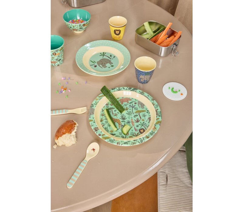 RICE -  Kinderbord Green with All Over Jungle Animals Print