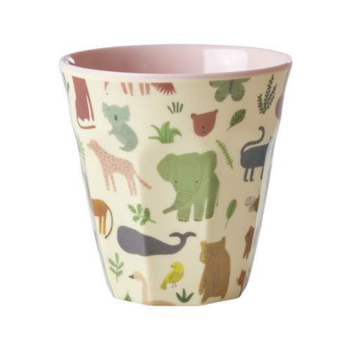 Middelgroot Beker with Sweet Jungle Print - Pink - RICE  Middelgroot Beker with Sweet Jungle Print - Pink - RICE