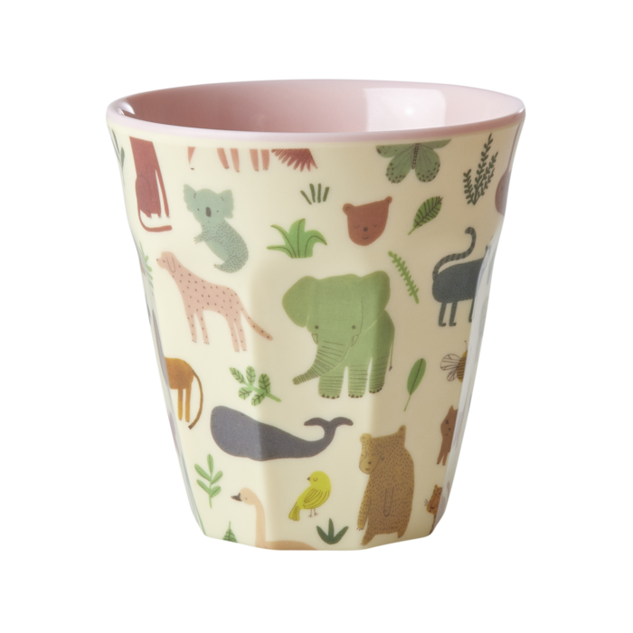 RICE Middelgroot Beker with Sweet Jungle Print - Pink - RICE