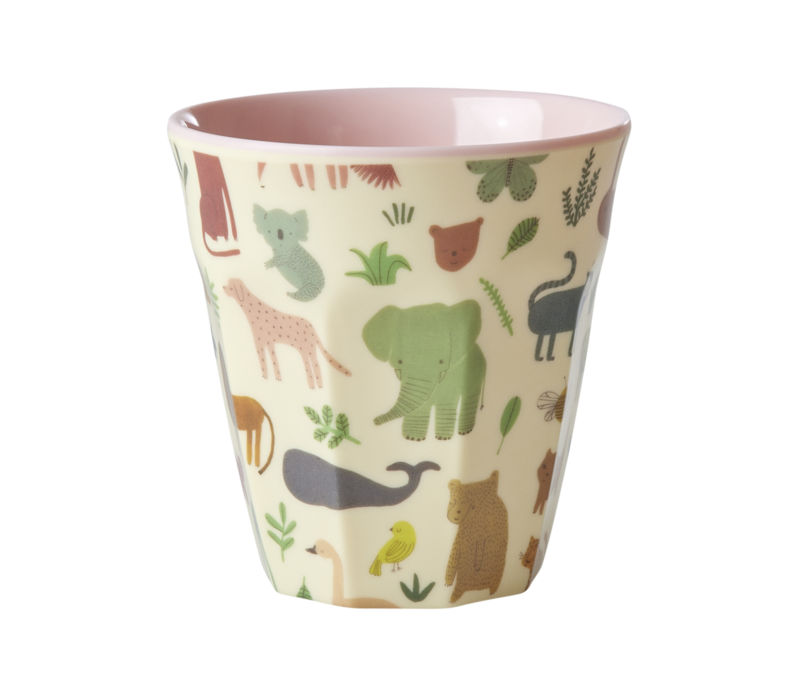 RICE -  Middelgroot Beker with Sweet Jungle Print - Pink