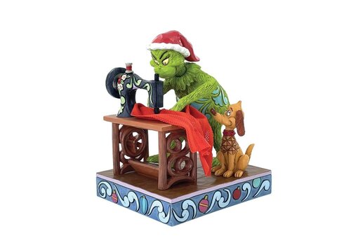 The Grinch by Jim Shore Grinch and Max Sewing a Santa Suit Figurine - The Grinch by Jim Shore