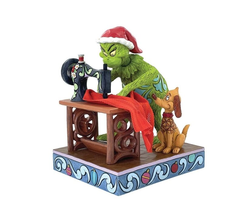 The Grinch by Jim Shore - Grinch and Max Sewing a Santa Suit Figurine