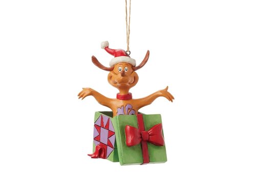 The Grinch by Jim Shore Max in a Present Hanging Ornament - The Grinch by Jim Shore