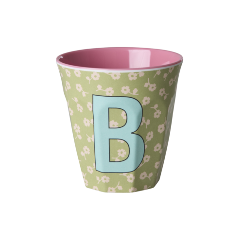B - Middelgroot Beker - Flowers Soft Green - RICE 