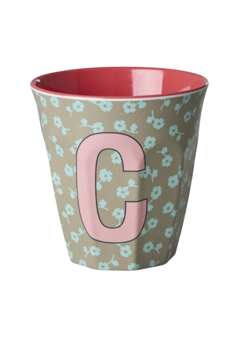 RICE C - Middelgroot Beker - Flowers Dark Sand - RICE