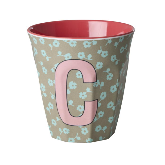 RICE C - Middelgroot Beker - Flowers Dark Sand - RICE