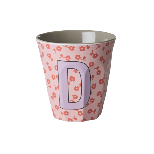 D - Middelgroot Beker - Flowers Pink - RICE 