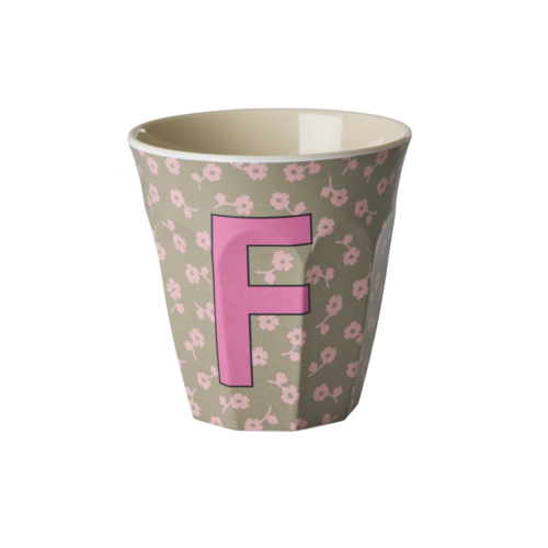 F - Middelgroot Beker - Flowers Dark Sand - RICE 
