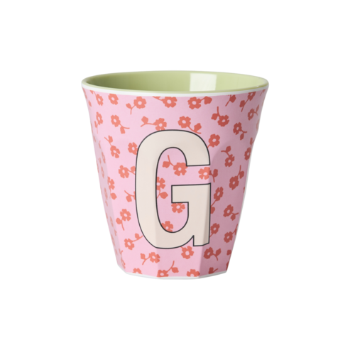 G - Middelgroot Beker - Flowers Pink - RICE 
