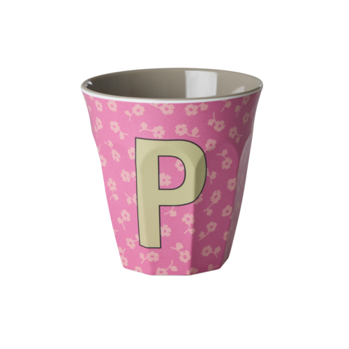 P - Middelgroot Beker - Flowers Pink - RICE 