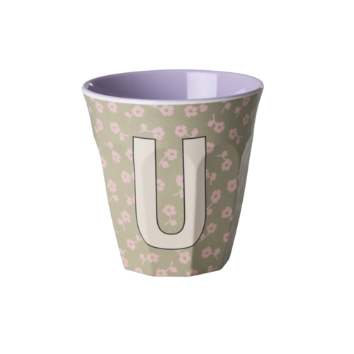 U - Middelgroot Beker - Flowers Dark Sand - RICE 