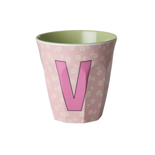 V - Middelgroot Beker - Flowers Soft Pink - RICE 