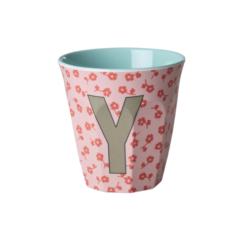 Y - Middelgroot Beker - Flowers Pink - RICE 
