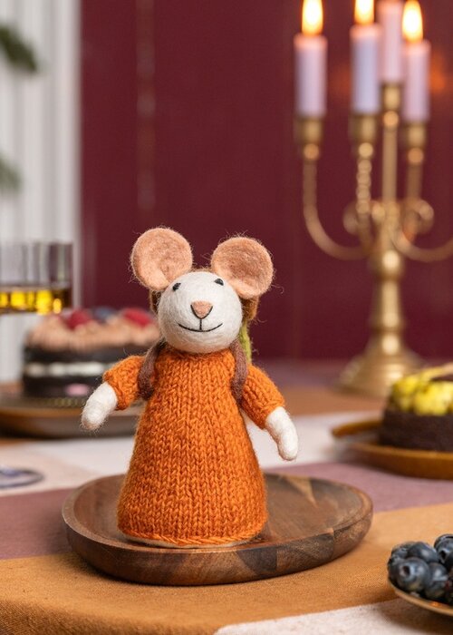 Sjaal met Verhaal Decoratie Muis Wandelaar Cognac - Sjaal met een Verhaal