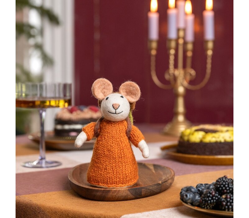 Sjaal met een Verhaal - Decoratie Muis Wandelaar Cognac