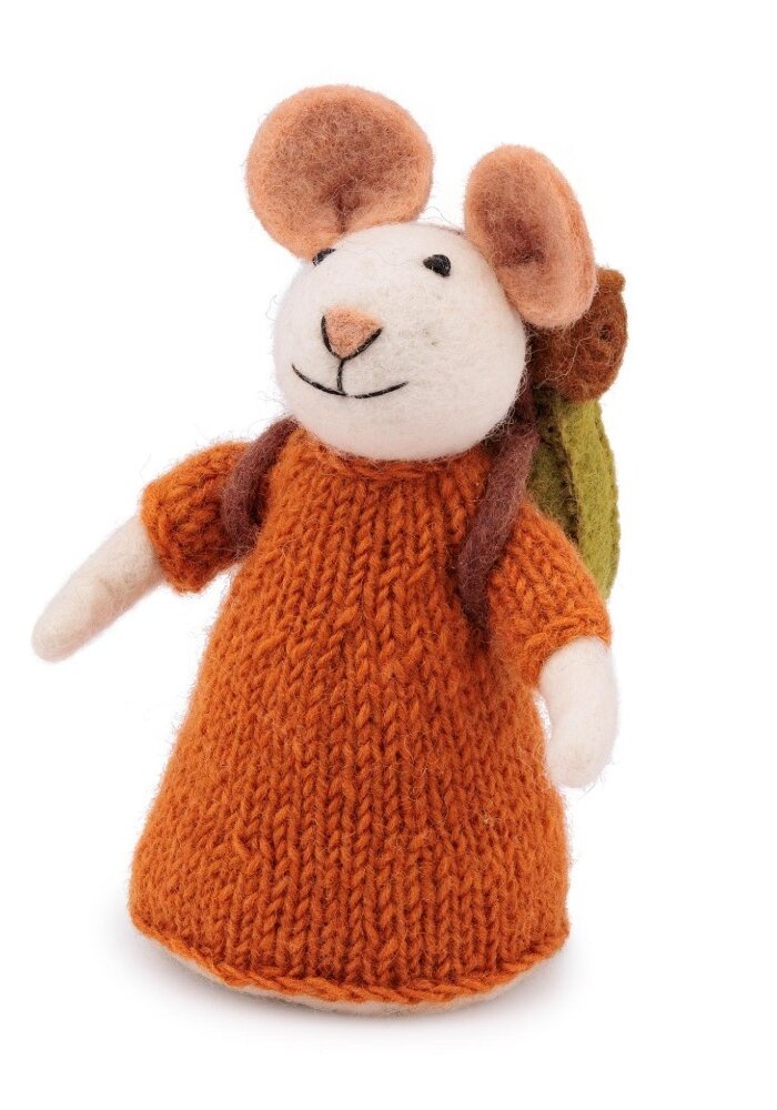 Sjaal met een Verhaal - Decoratie Muis Wandelaar Cognac