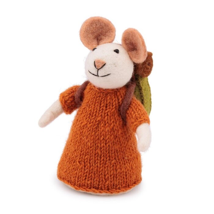 Sjaal met een Verhaal - Decoratie Muis Wandelaar Cognac