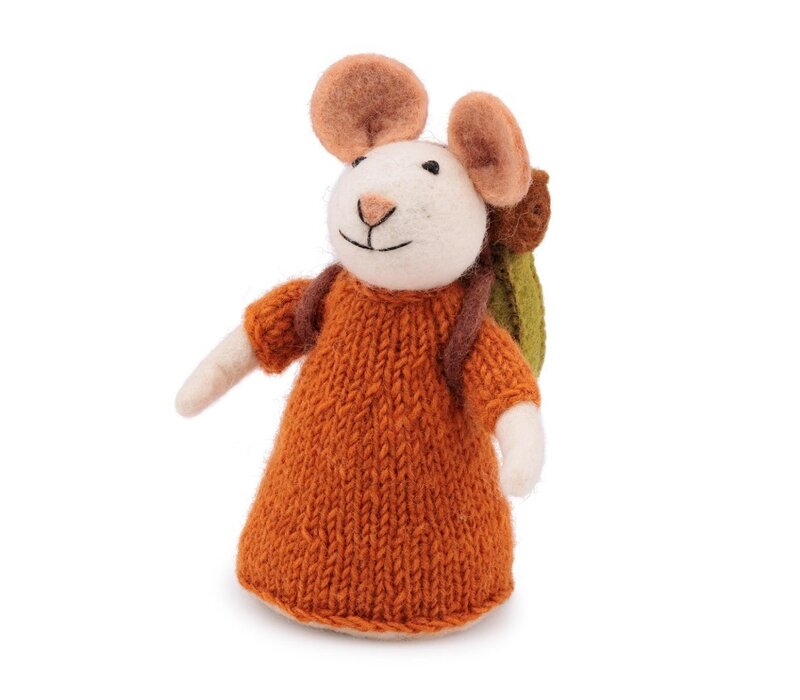 Sjaal met een Verhaal - Decoratie Muis Wandelaar Cognac