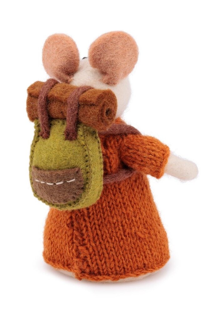 Sjaal met een Verhaal - Decoratie Muis Wandelaar Cognac