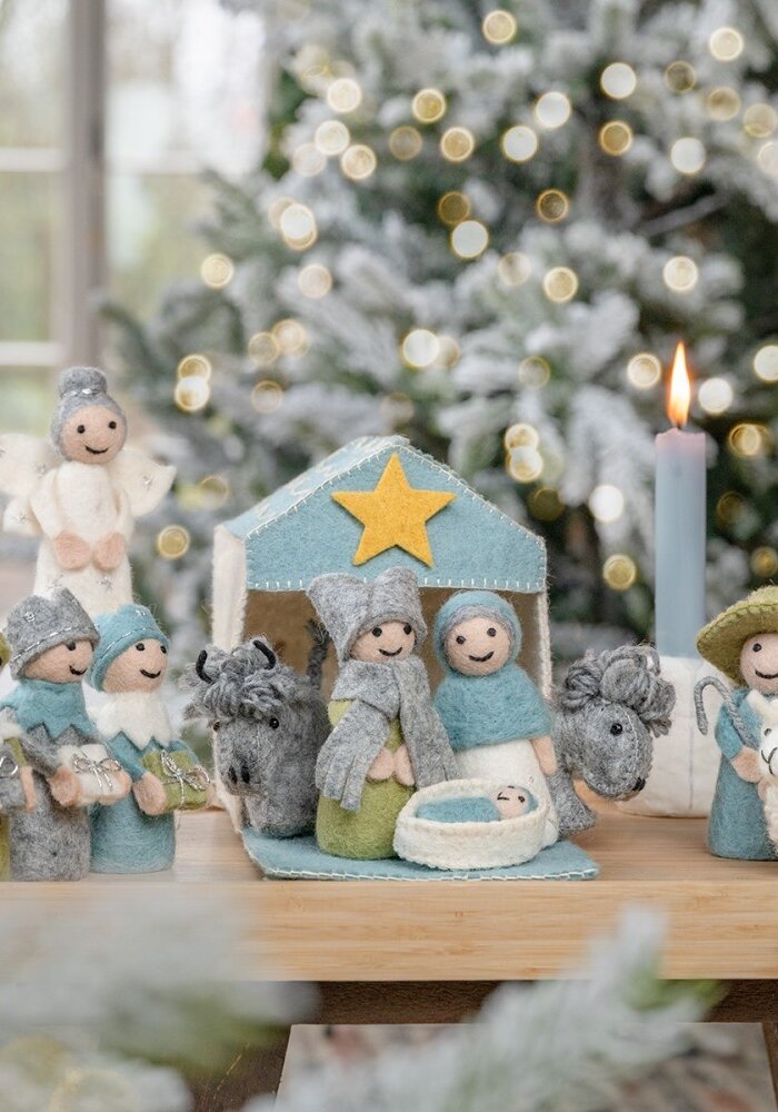 Sjaal met een Verhaal - Kerststal IJsblauw-Wit