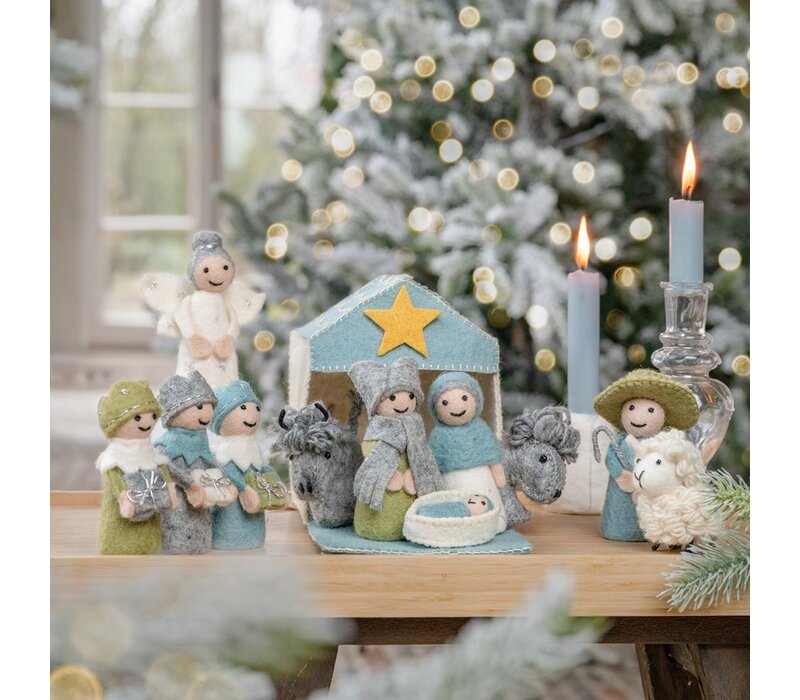 Sjaal met een Verhaal - Kerststal IJsblauw-Wit