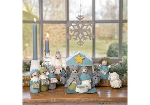 Sjaal met een Verhaal Kerststal IJsblauw-Wit - Sjaal met een Verhaal